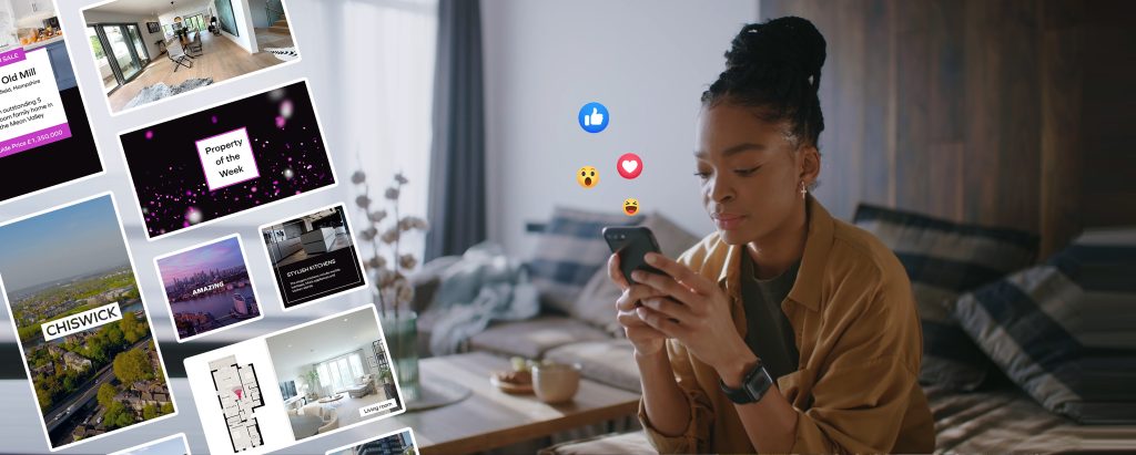 A woman looking at her phone watching real estate social media content, highlighting the importance of real estate social media posts and real estate post ideas.
